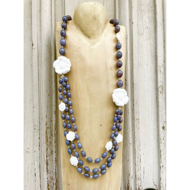 Sautoir FLOR Blanc Gris - Francine BRAMLI Paris Collier