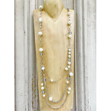 Collier CASSIUS perles nacrées & cristal - Francine BRAMLI Paris