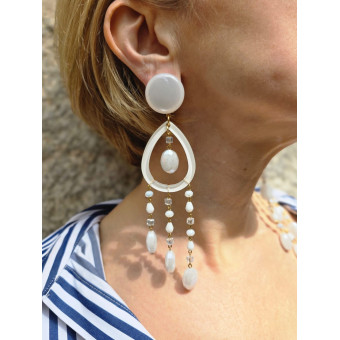 FLORETTE Asymétrique blanc& cristal - Francine BRAMLI Paris
