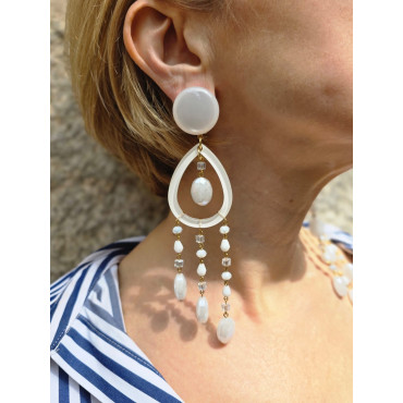 FLORETTE Asymétrique blanc& cristal - Francine BRAMLI Paris