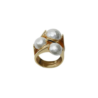 Bague KATE Dorée, Perles nacrées - Francine BRAMLI Paris