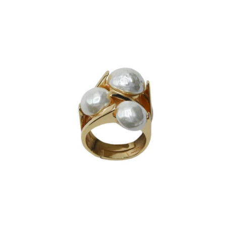 Bague KATE Dorée, Perles nacrées - Francine BRAMLI Paris
