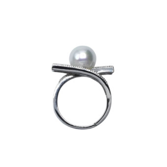 Bague CLOTILDE rhodiée, Perle nacrée - Francine BRAMLI Paris