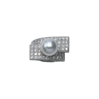 Bague CLOTILDE rhodiée, Perle nacrée - Francine BRAMLI Paris
