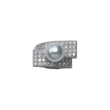 Bague CLOTILDE rhodiée, Perle nacrée - Francine BRAMLI Paris