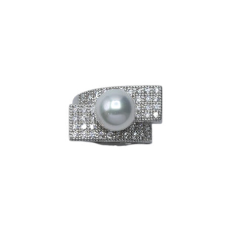 Bague CLOTILDE rhodiée, Perle nacrée - Francine BRAMLI Paris