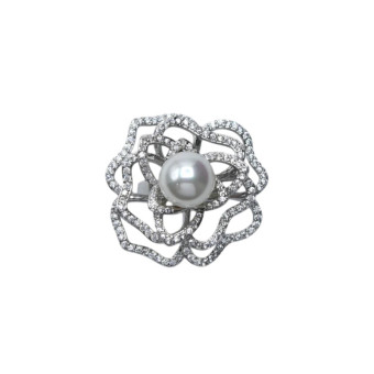 Bague ELEONORA rhodiée, Perle nacrée - Francine BRAMLI Paris