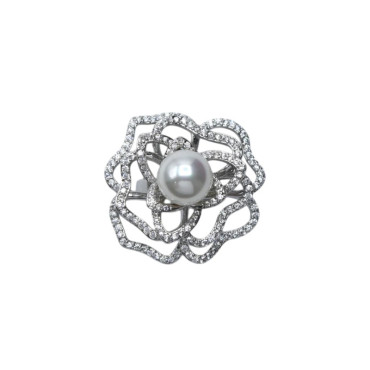 Bague ELEONORA rhodiée, Perle nacrée - Francine BRAMLI Paris