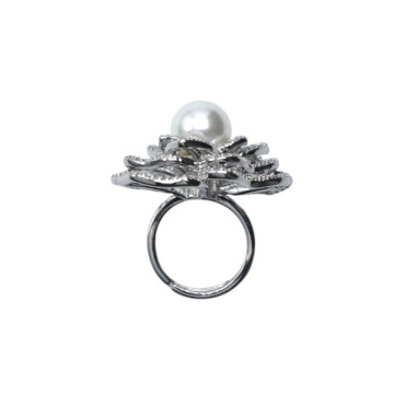 Bague ELEONORA rhodiée, Perle nacrée - Francine BRAMLI Paris