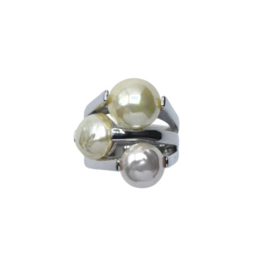 Bague TIANA rhodiée, Perles nacrées - Francine BRAMLI Paris