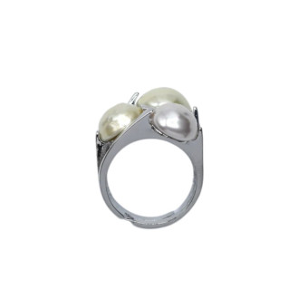 Bague TIANA rhodiée, Perles nacrées - Francine BRAMLI Paris