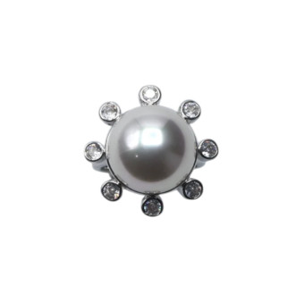 Bague SALOME rhodiée, Perle nacrée - Francine BRAMLI Paris