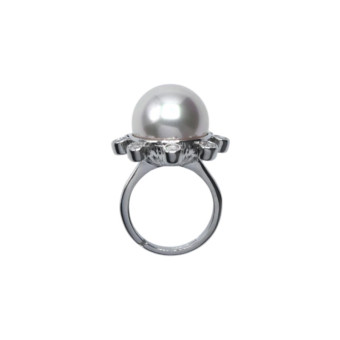 Bague SALOME rhodiée, Perle nacrée - Francine BRAMLI Paris