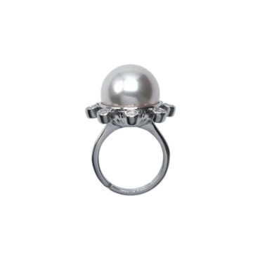 Bague SALOME rhodiée, Perle nacrée - Francine BRAMLI Paris