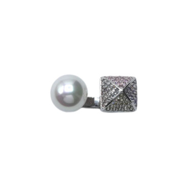 Bague BLANCHE rhodiée, Perle nacrée - Francine BRAMLI Paris