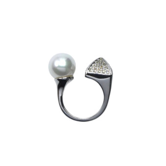 Bague BLANCHE rhodiée, Perle nacrée - Francine BRAMLI Paris