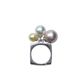 Bague LEIA rhodiée, Perles nacrées - Francine BRAMLI Paris