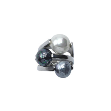 Bague CORDELLIA rhodiée, Perles nacrées - Francine BRAMLI Paris