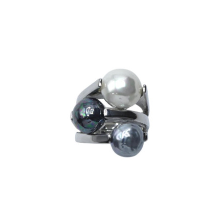 Bague CORDELLIA rhodiée, Perles nacrées - Francine BRAMLI Paris
