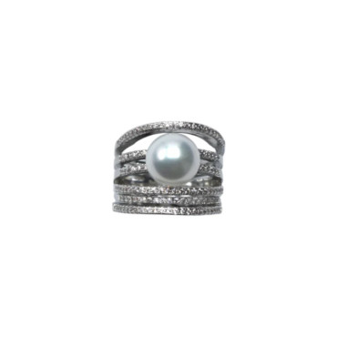 Bague ALIENOR rhodiée, Perle nacrée - Francine BRAMLI Paris