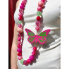 Sautoir PAPILLON rose vert - Francine BRAMLI Paris Collier