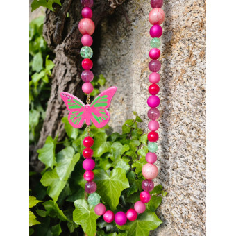Sautoir PAPILLON rose vert - Francine BRAMLI Paris Collier