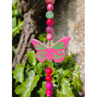 Sautoir PAPILLON rose vert - Francine BRAMLI Paris Collier