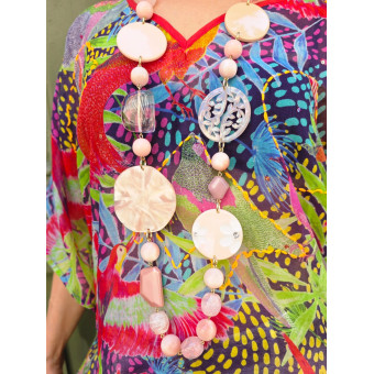 Sautoir MANDALA rose - Francine BRAMLI Paris collier