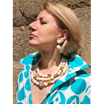 Collier COQUILLAGES 3 rangs Ivoire Dor - Francine BRAMLI Paris