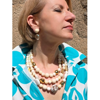 Collier COQUILLAGES 3 rangs Ivoire Dor - Francine BRAMLI Paris