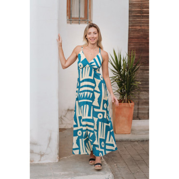Longue Robe BLEU/BEIGE - ISLA BONITA