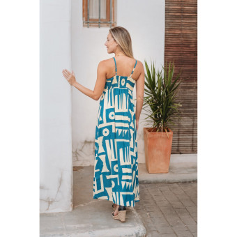Longue Robe BLEU/BEIGE - ISLA BONITA