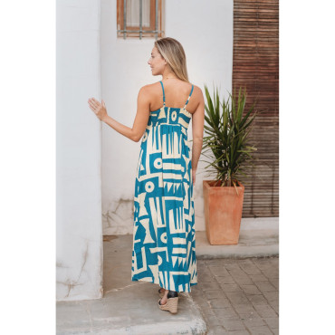 Longue Robe BLEU/BEIGE - ISLA BONITA