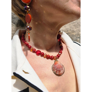 Collier COQUILLAGE rouge brique caramel - Francine BRAMLI Paris