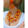 Collier REGIS 3 rangs perles Orange & cristal - Francine BRAMLI Paris
