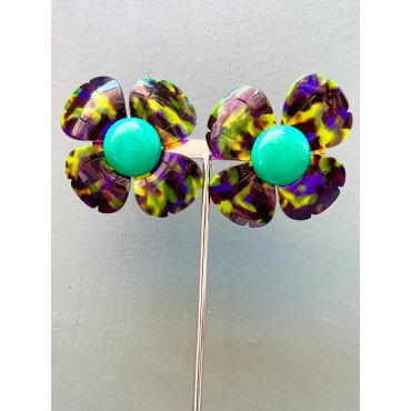 FLORAL L vert marron violet - Francine BRAMLI Paris
