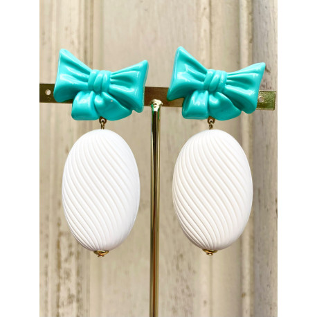 NOUETTE bleu turquoise blanc - Francine BRAMLI Paris