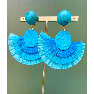 ÉVENTAIL raphias bleus - Francine BRAMLI Paris