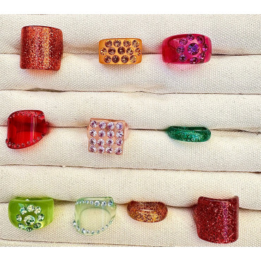BAGUE Résine & Strass Taille 60 - Francine BRAMLI Paris