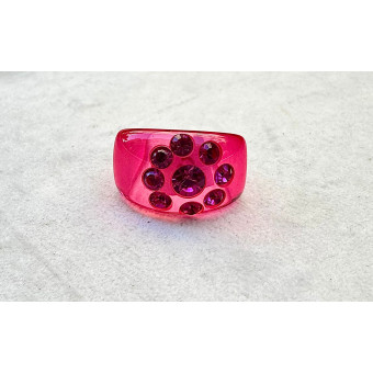 BAGUE Résine & Strass Taille 60 - Francine BRAMLI Paris