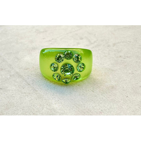 BAGUE Résine & Strass Taille 60 - Francine BRAMLI Paris
