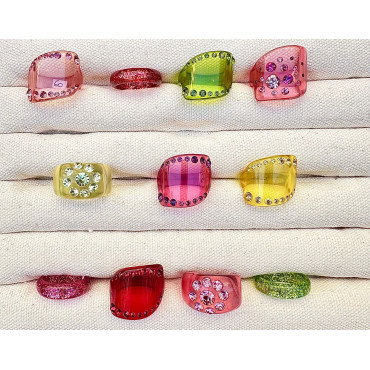 BAGUE Résine & Strass Taille 60 - Francine BRAMLI Paris