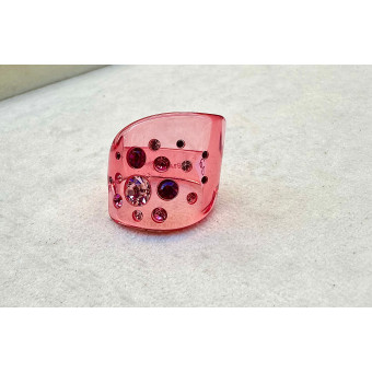 BAGUE Résine & Strass Taille 60 - Francine BRAMLI Paris