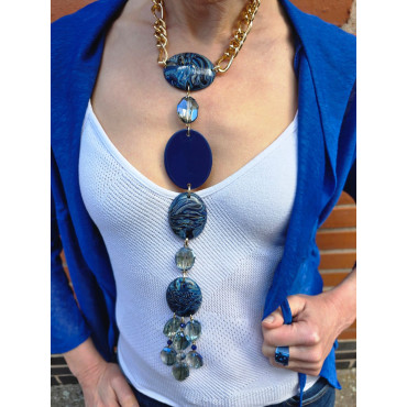 Collier CRAVATE Bleu marine - Francine BRAMLI Paris