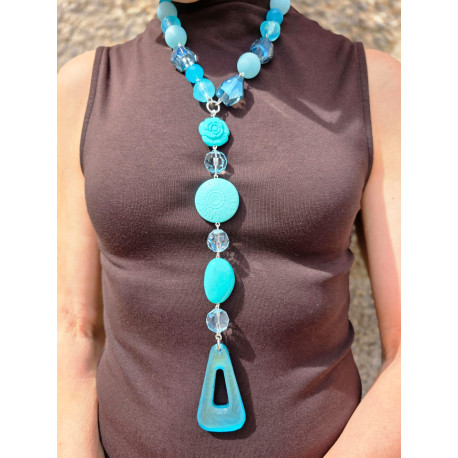 Collier CRAVATE Bleu Turquoise Tr - Francine BRAMLI Paris
