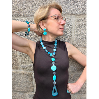 Collier CRAVATE Bleu Turquoise Tr - Francine BRAMLI Paris