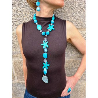 Collier CRAVATE Bleu Turquoise Tr - Francine BRAMLI Paris