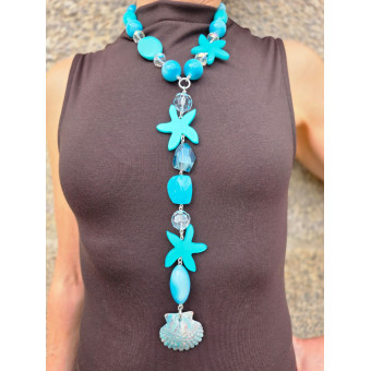 Collier CRAVATE Bleu Turquoise Tr - Francine BRAMLI Paris