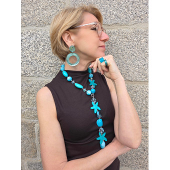 Collier CRAVATE Bleu Turquoise Tr - Francine BRAMLI Paris