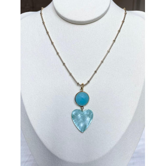 Collier AMORE coeur en nacre turquoise & cristal - Francine BRAMLI Paris